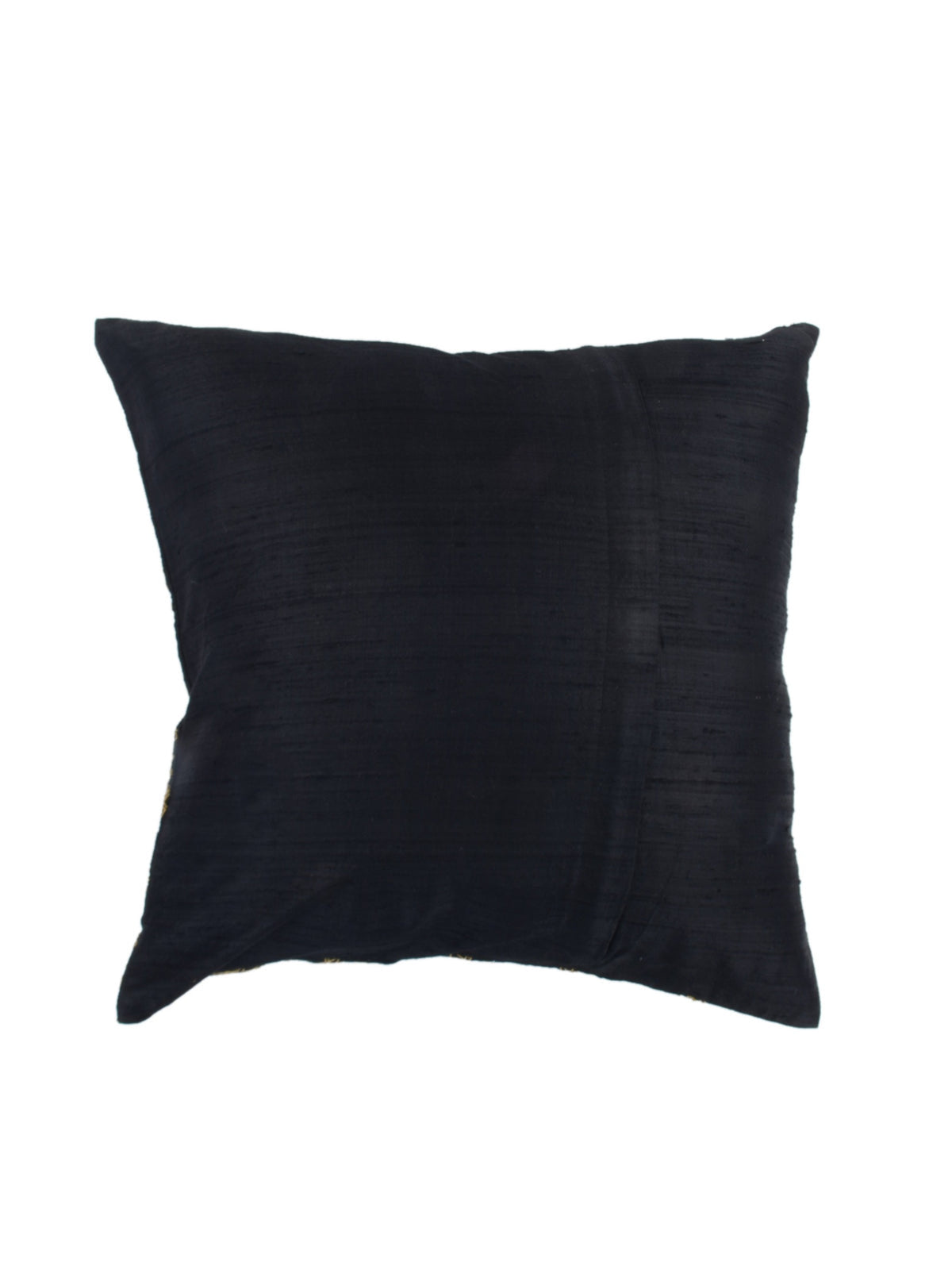 Plain black polysilk reverse of the gold embroidered cushion cover
