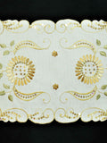 Cream linen table mat embroidery stitch detail close-up