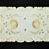 Cream linen table mat embroidery stitch detail close-up