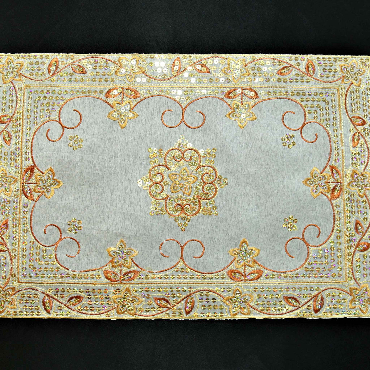 Beige Sequin Work Table Mat 12x18 inch front view