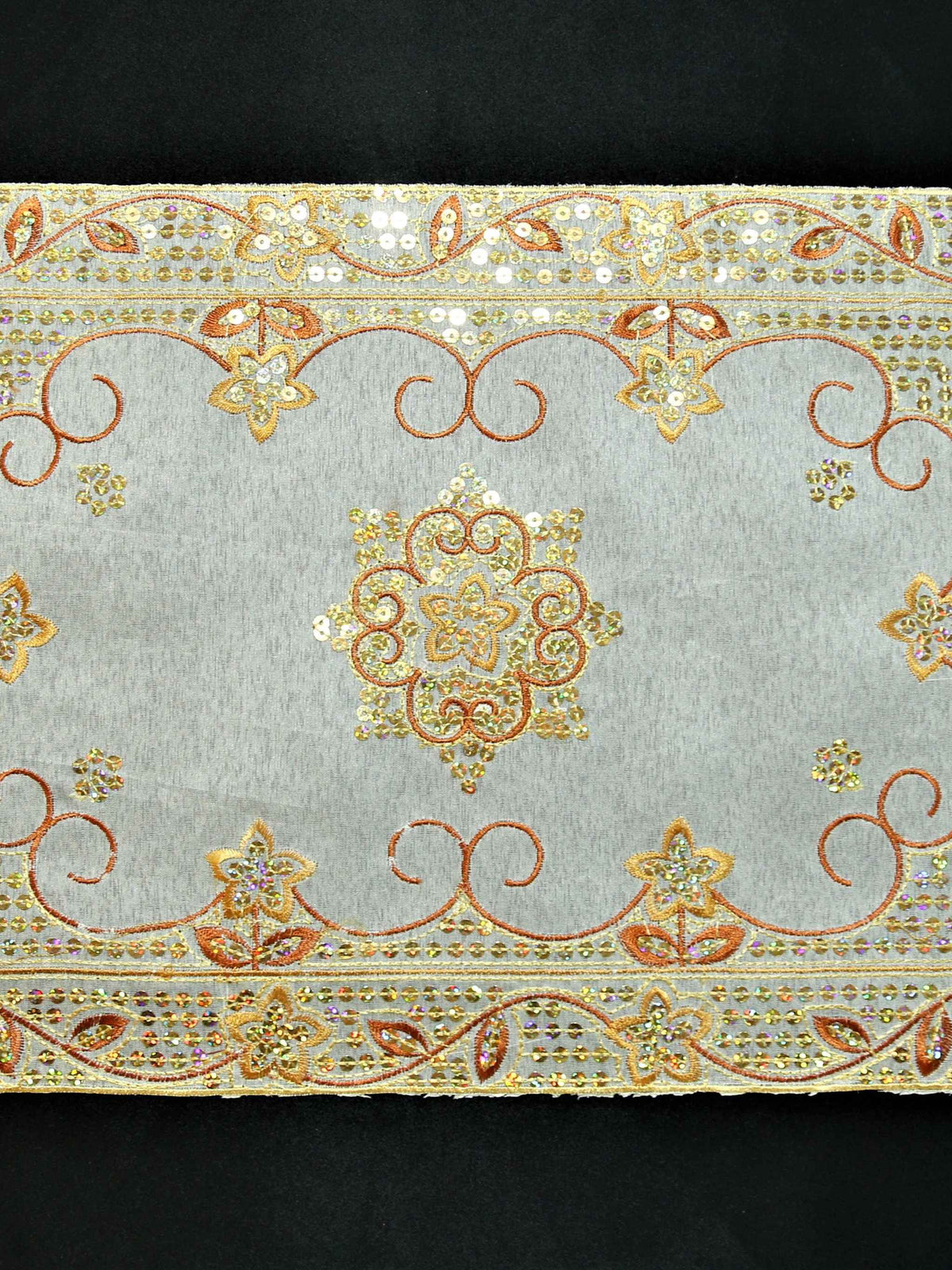 Beige Sequin Work Table Mat 12x18 inch front view