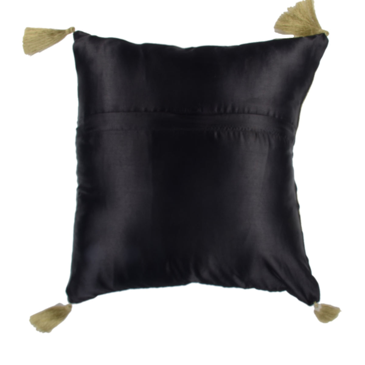 Plain black satin reverse with gold tassels at the four corners