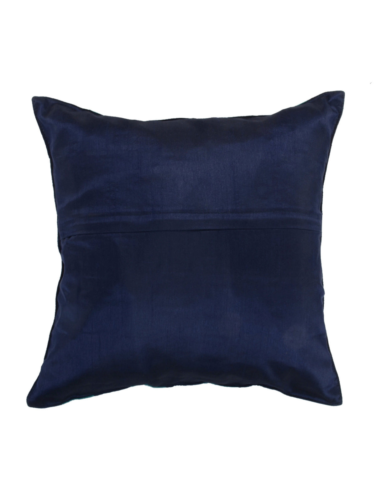 Plain navy blue reverse of the gold lattice embroidered cushion cover