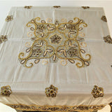 Hand Embroidery  (40 X 40 Inch) Table Cover(Cream)-Organza - Jagdish Store Online Since 1965