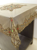 Brown Hand Embroidered Table Cover front view