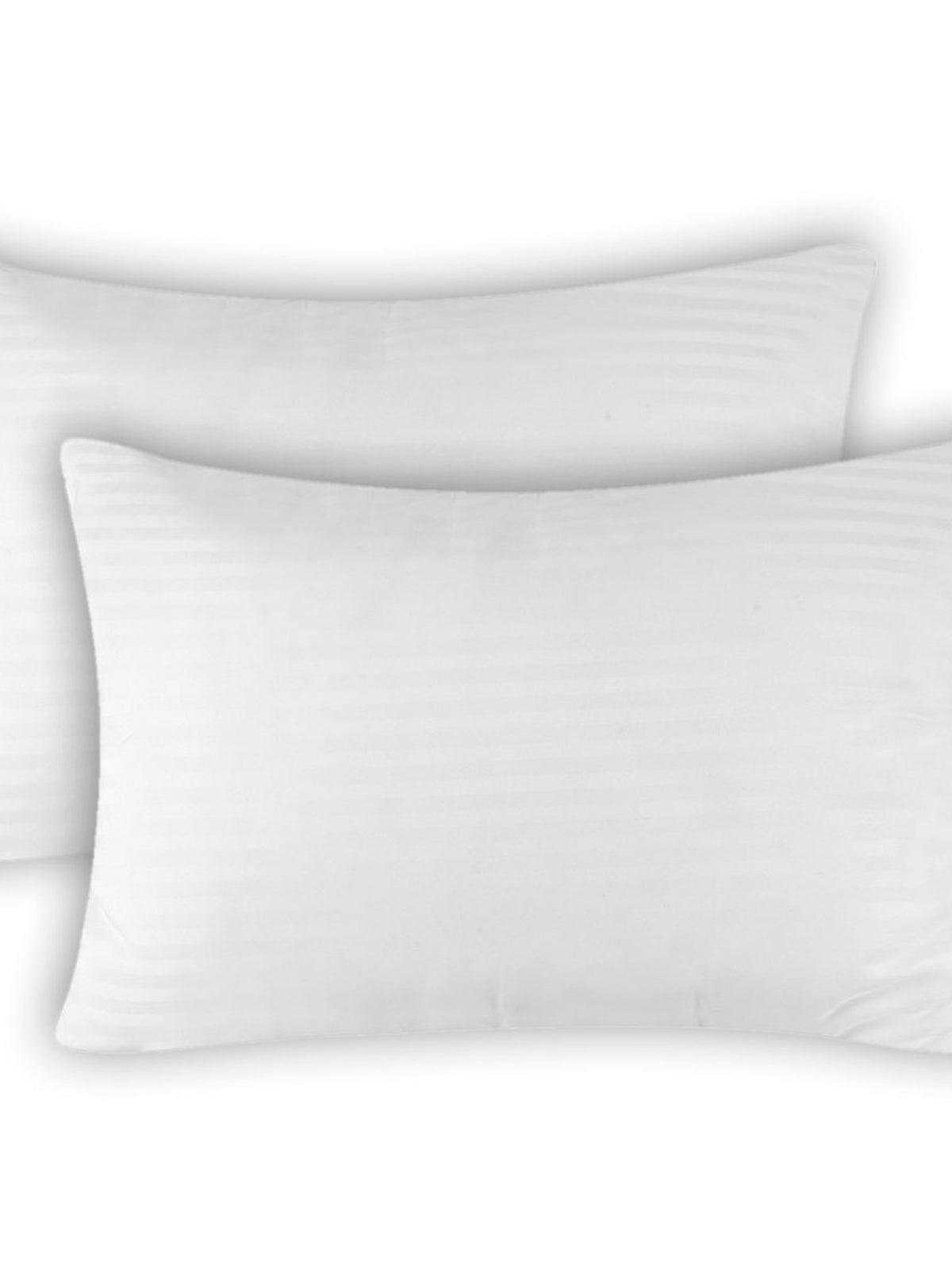 Two white satin stripe pillow inserts stacked one behind the other