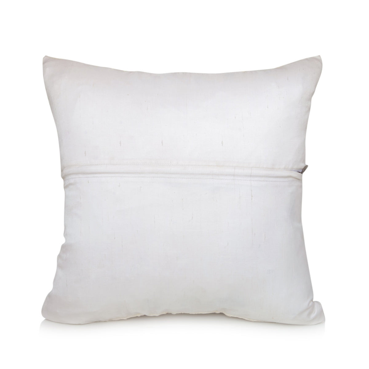 Plain white reverse of the beaded medallion cushion cover