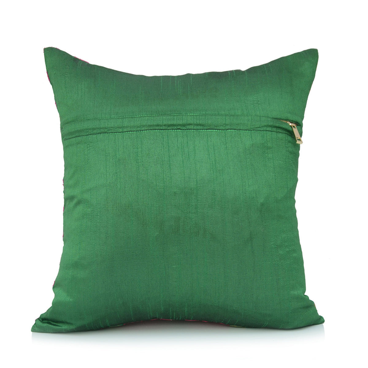 Plain green dupion silk reverse of the banarasi cushion cover