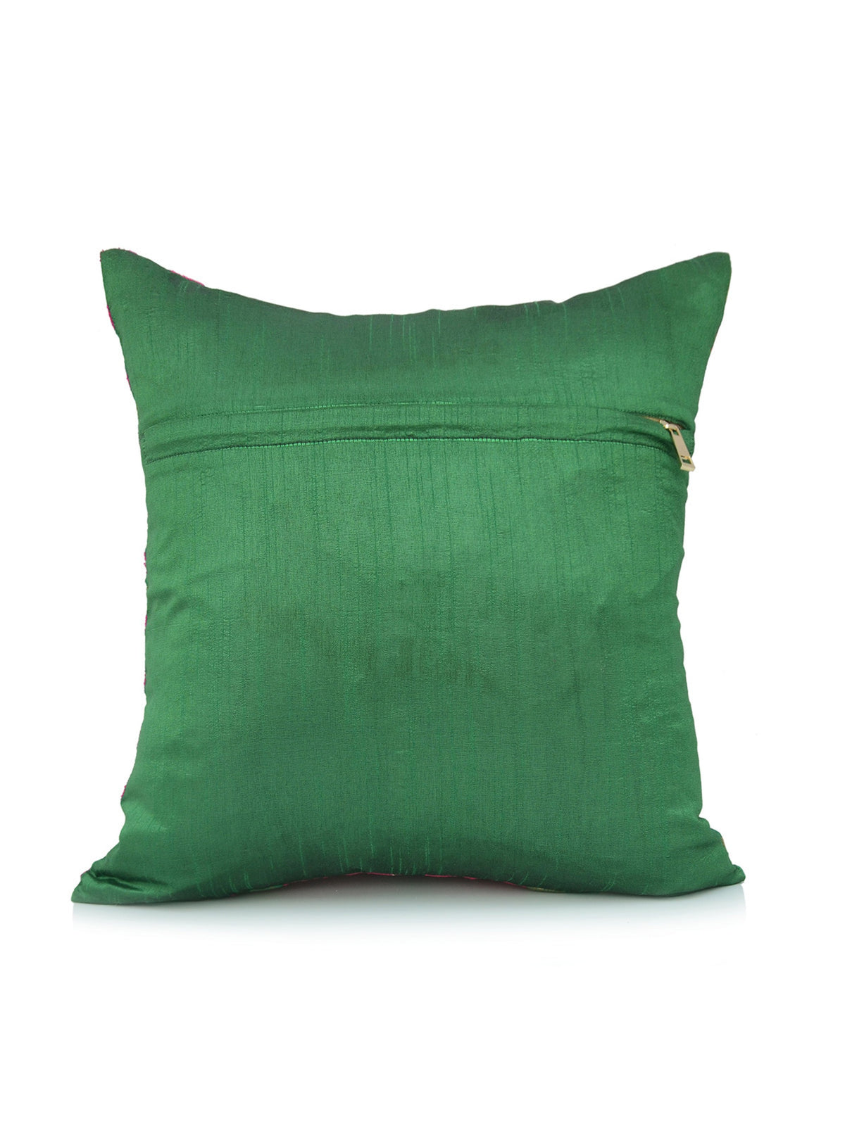 Plain green dupion silk reverse of the banarasi cushion cover
