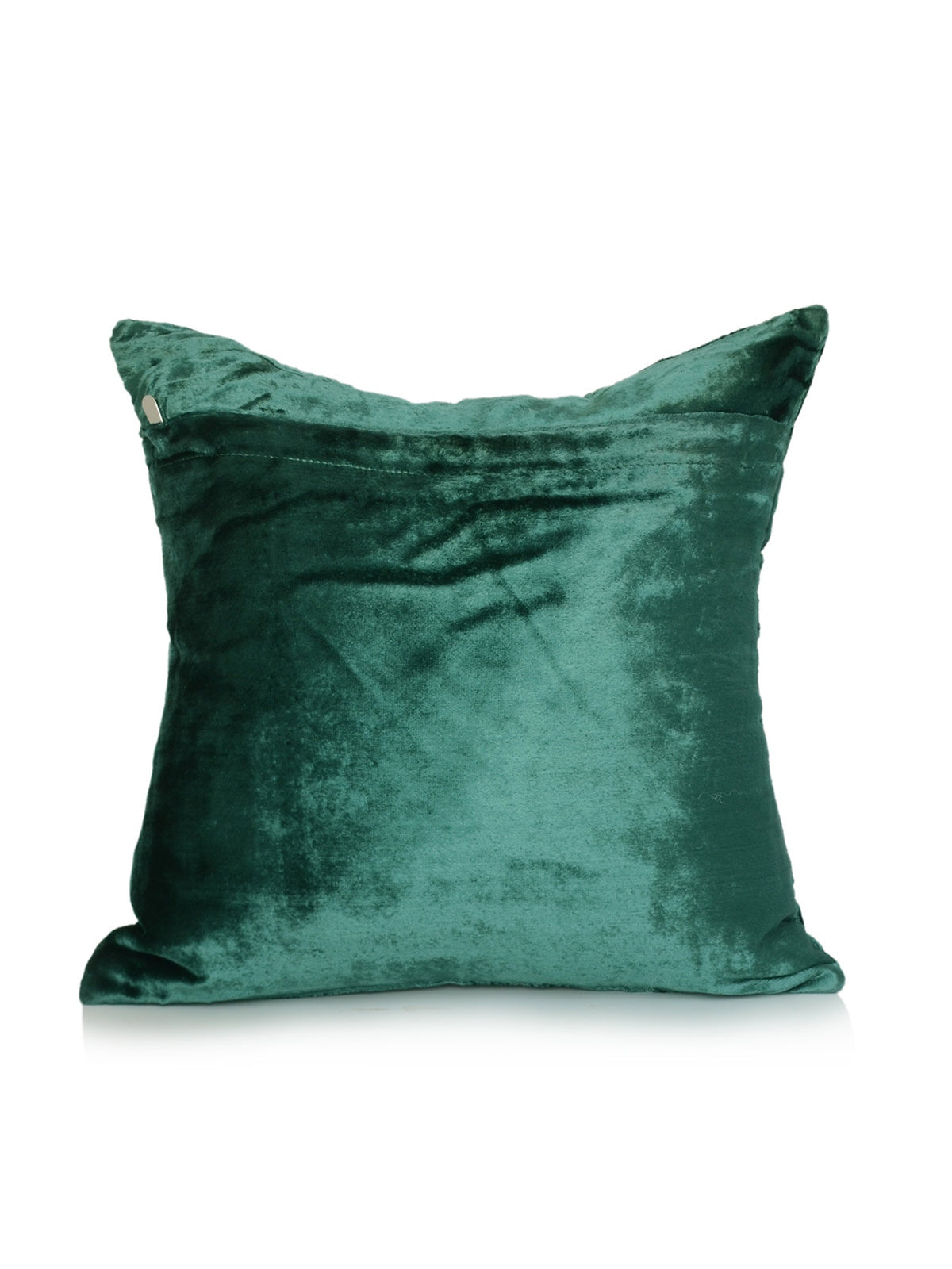 Plain teal green velvet reverse of the beaded frame cushion cover