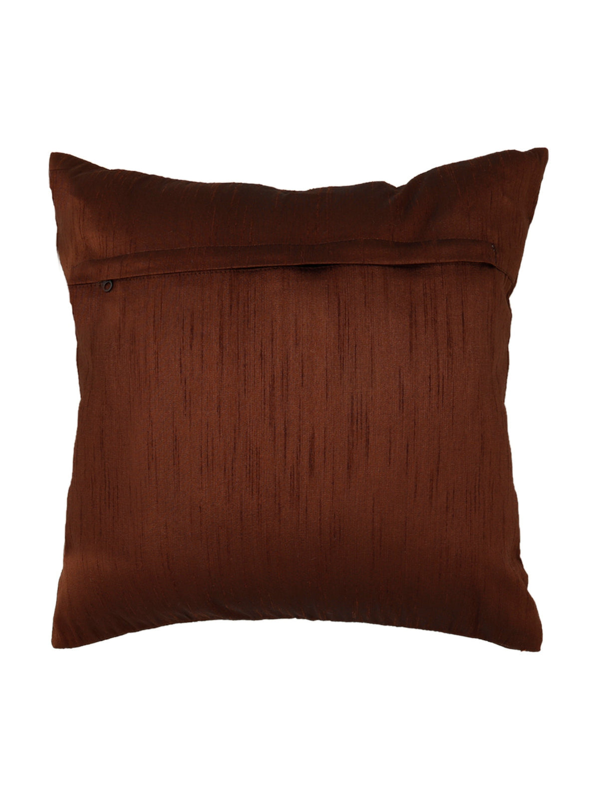 Plain brown dupion silk reverse of the chevron embroidered cushion cover