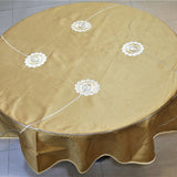 Patch Work(60 Inch) Round Table Cover(Cream-Gold)-Polyester - Jagdish Store Online Since 1965