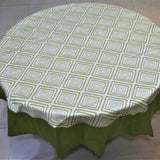 Printed (72 Inch) Round Table Cover(Cream-Green)-Sheer - Jagdish Store Online Since 1965