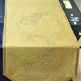 Sequence Work(14 X 72 Inch) Table Runner(Gold)-Dupion Silk - Jagdish Store Online Since 1965