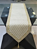 Beige Sequin Work Silk Table Runner 13 X 72 inch front view