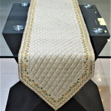 Sequence Work +Embroidery(13 X 72 Inch) Table Runner(Beige)-Silk - Jagdish Store Online Since 1965