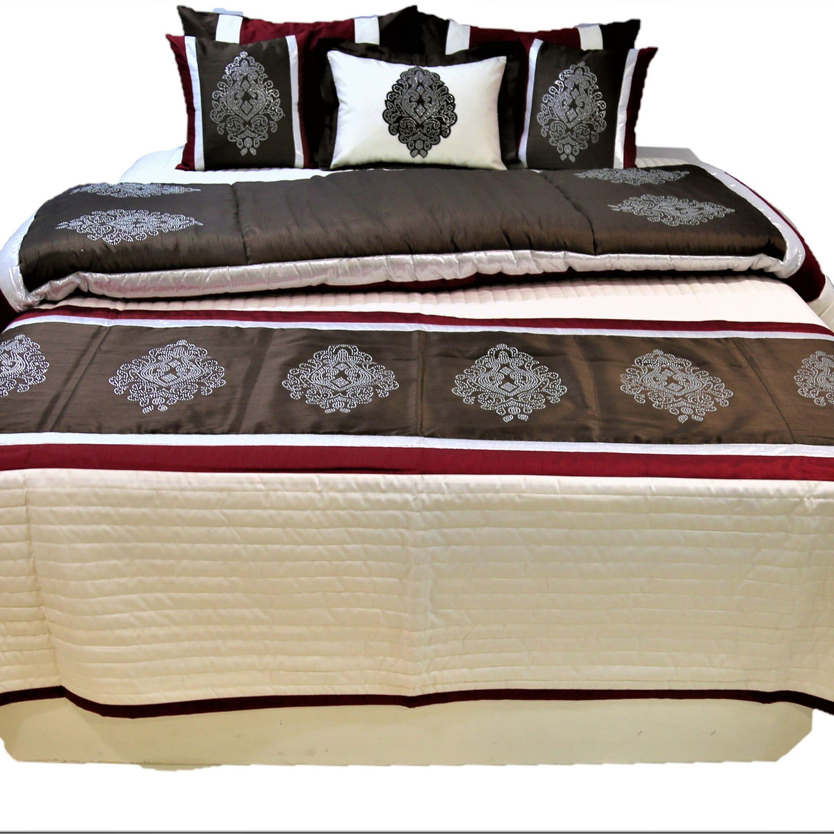 Saroski Dupion Silk Wedding Set-(1 bedcover+ 1 Quilt + 2 Pillow Covers + 3 Cushion Covers) - Jagdish Store Online Since 1965