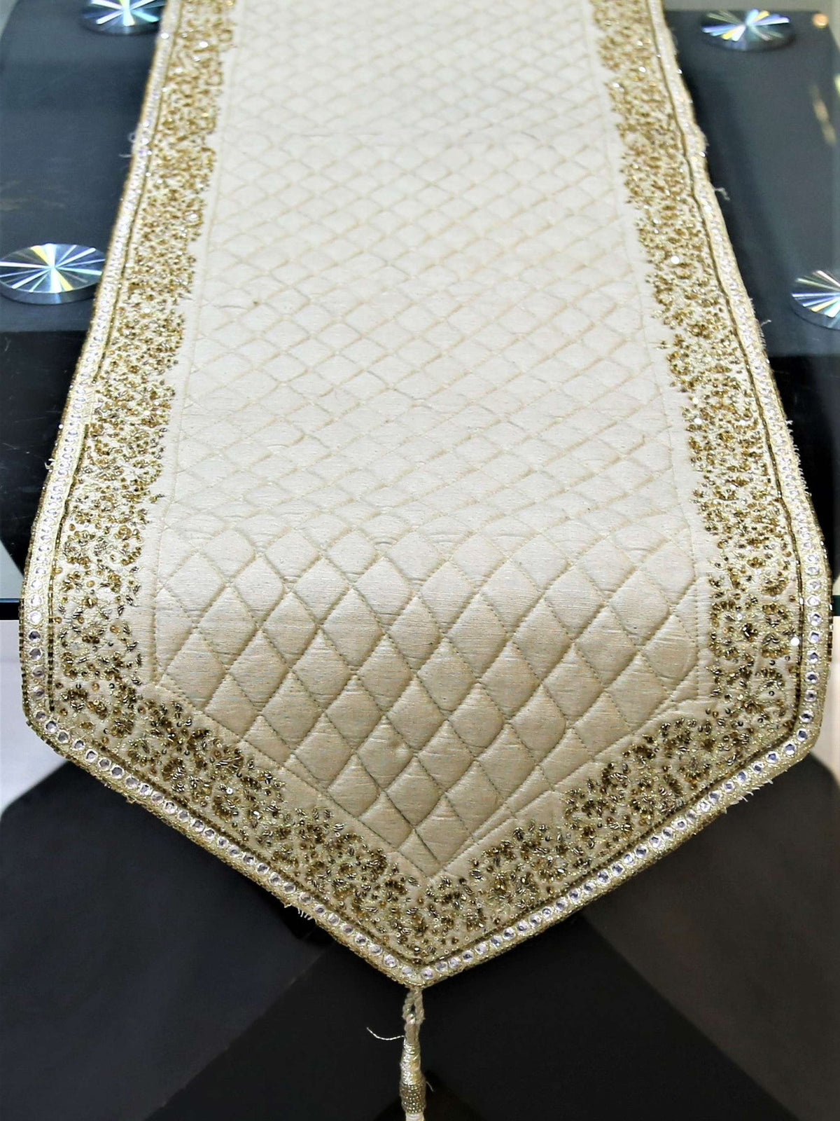 Beige Dupion Silk Table Runner 14 X 60 inch front view