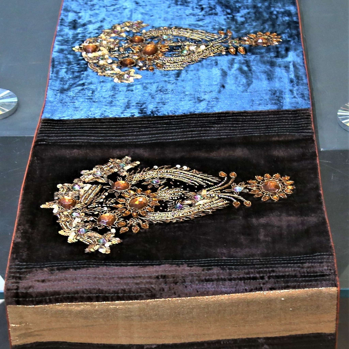 Sequence Work(13 X 60 Inch) Table Runner(Brown)-Chenille - Jagdish Store Online Since 1965