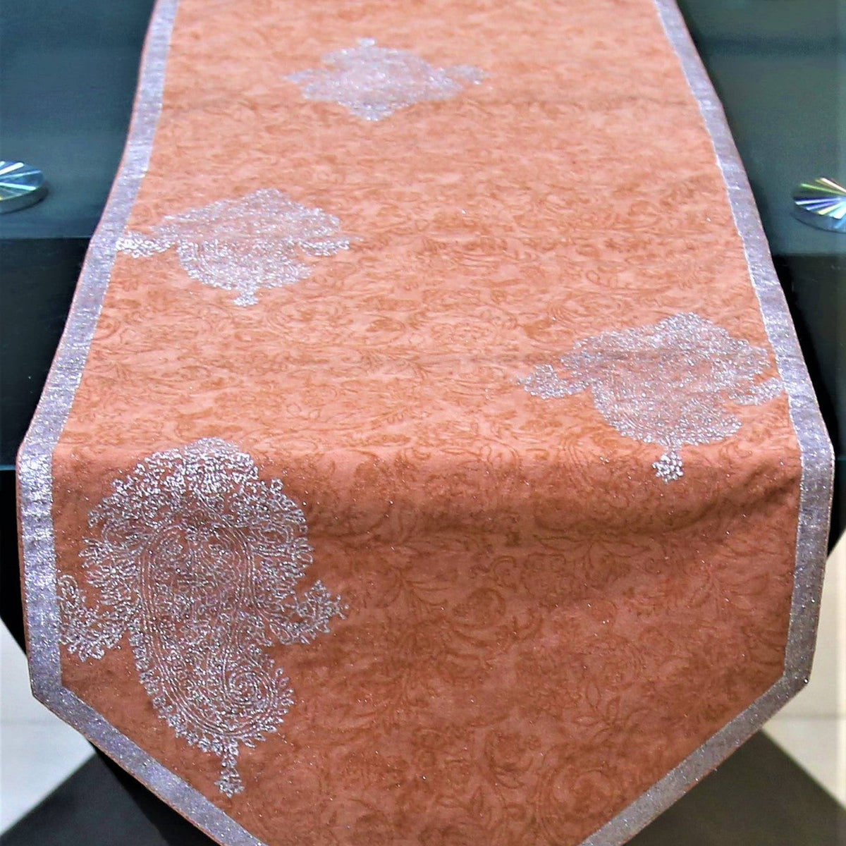 Self(13 X 60 Inch) Table Runner(D.Peach)-Velvet - Jagdish Store Online Since 1965