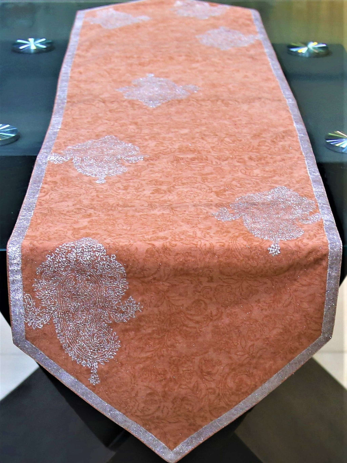 Orange Velvet Table Runner 13 X 60 inch front view