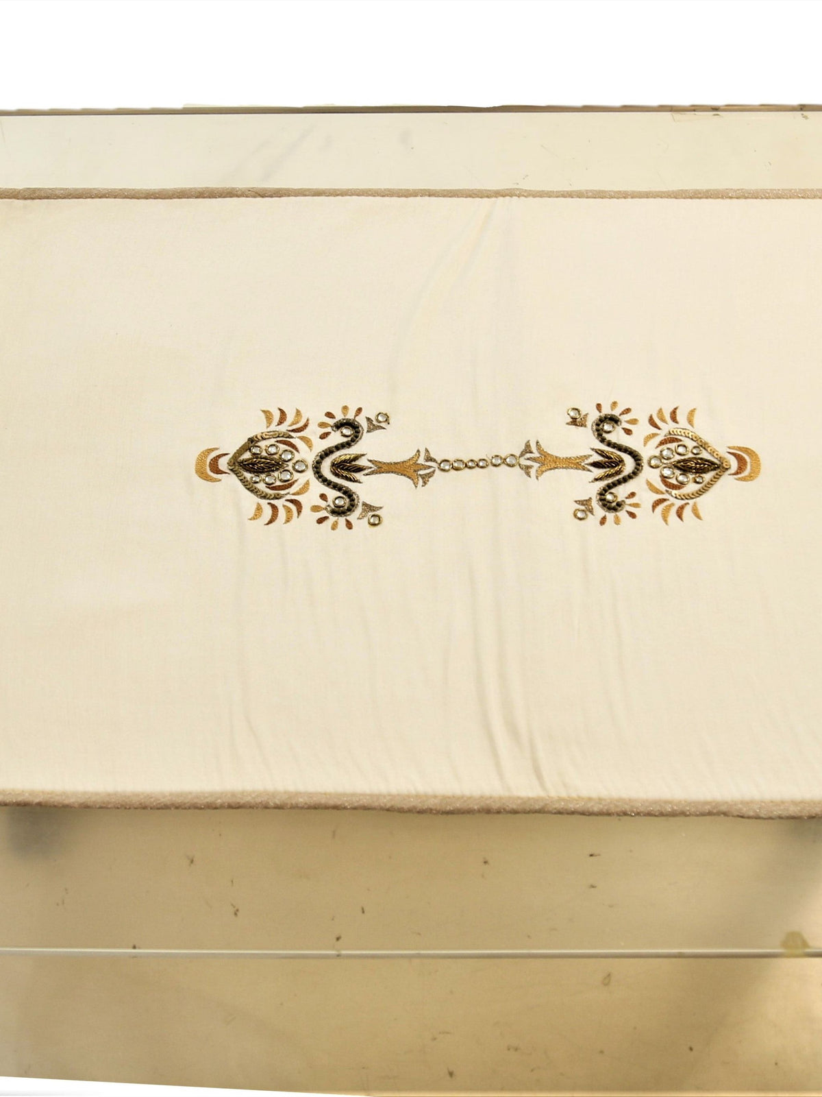 Cream Embroidered Polyester Table Runner 13x60 front view
