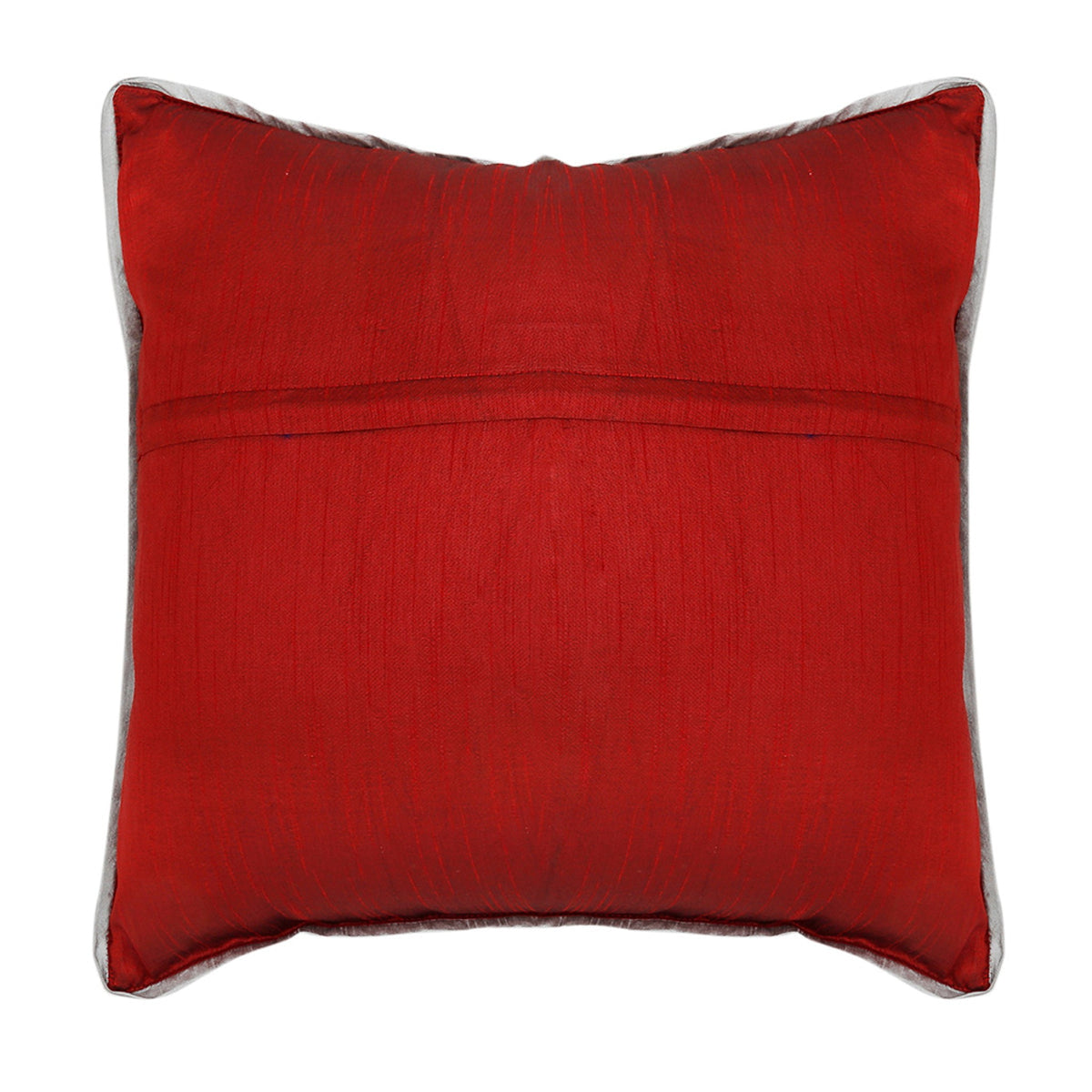 Plain red silk reverse with white piping on the embroidered damask cushion cover