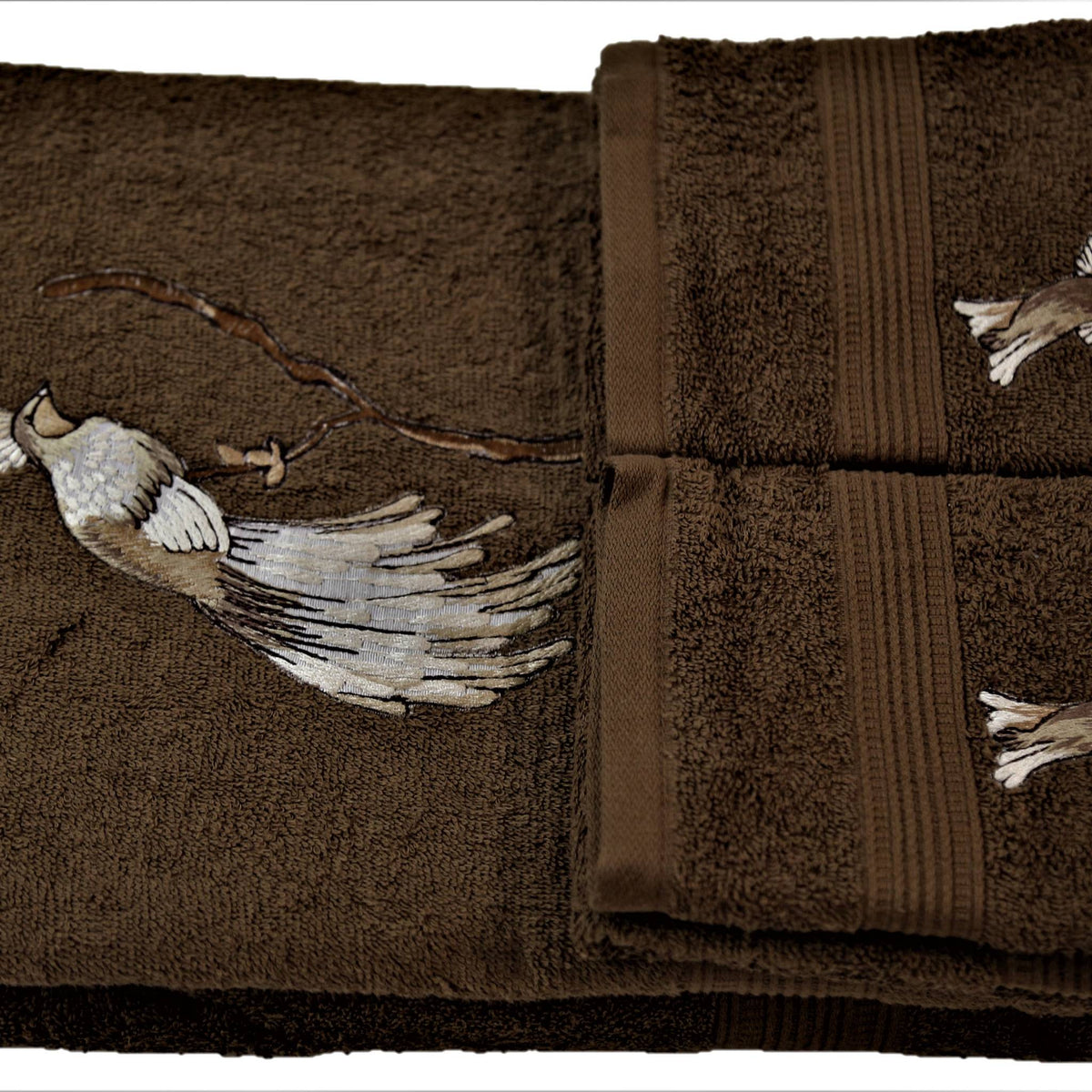 Brown Embroidered Cotton Towel Set front view