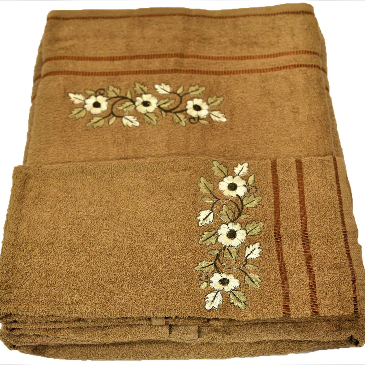 Beige Embroidered Cotton Towel Set front view