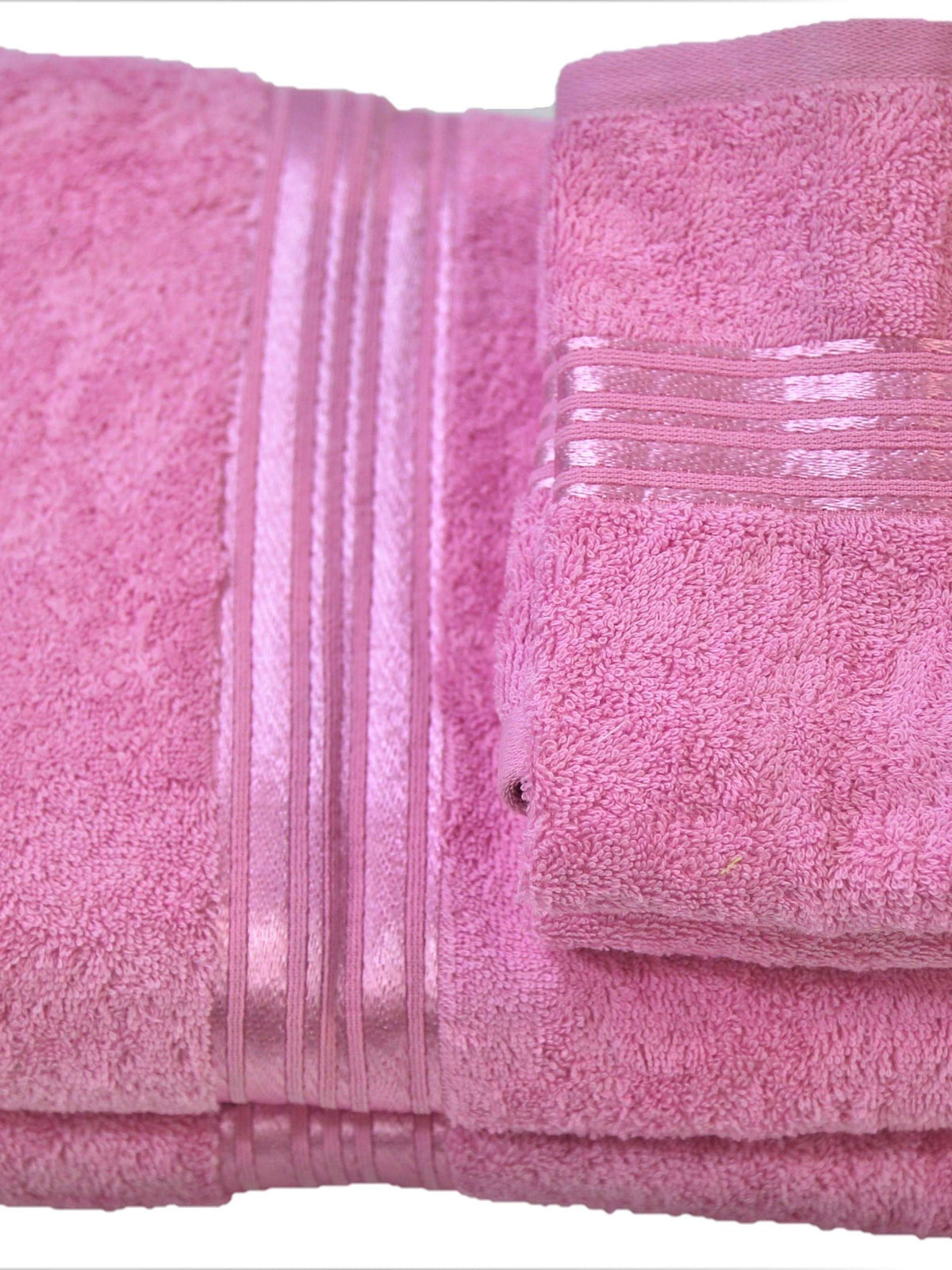 Pink cotton towel set in a plain, even colour