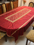 Maroon Embroidered Silk Table Cover front view
