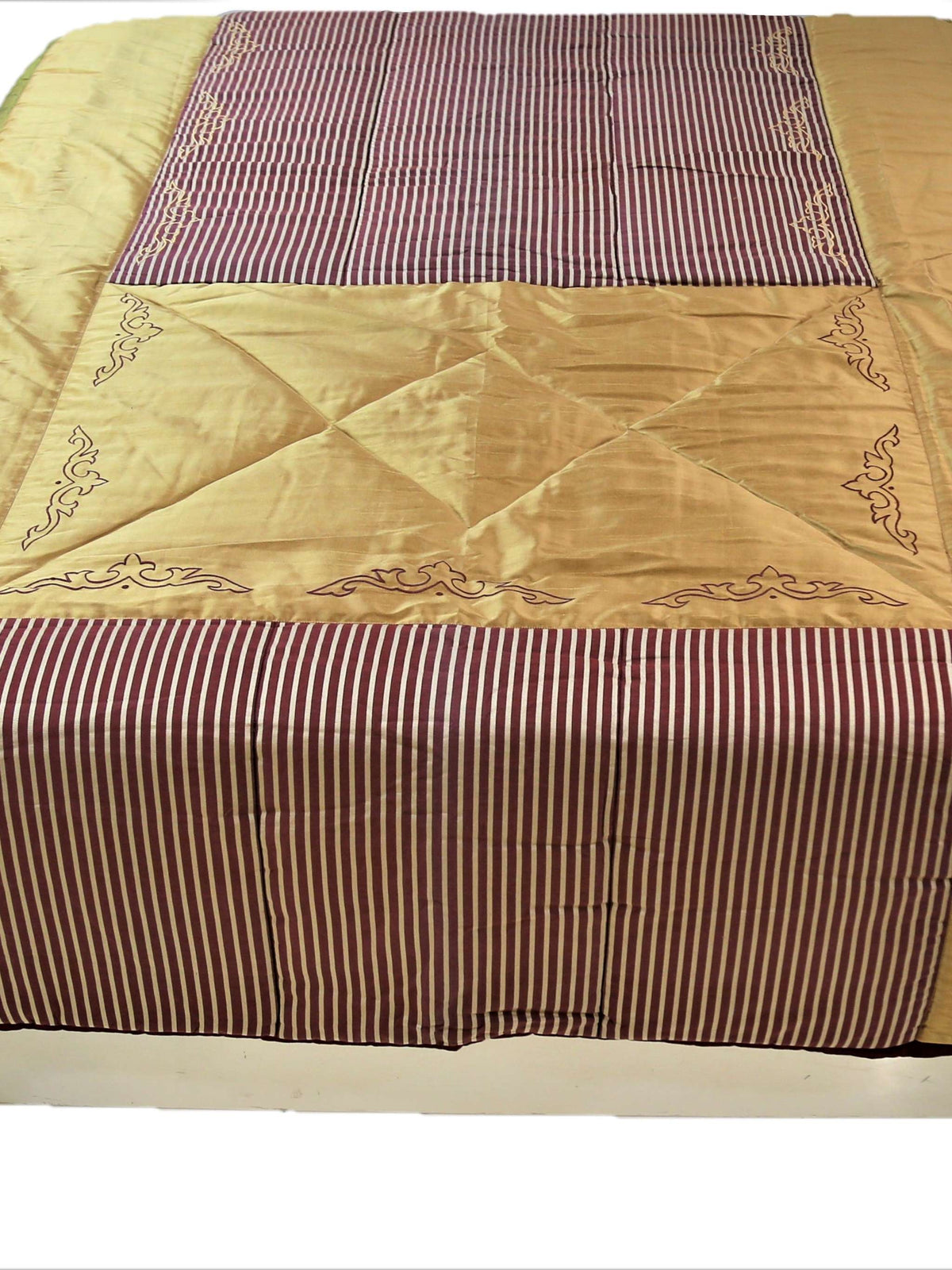 Beige Embroidered Polycotton Quilt front view