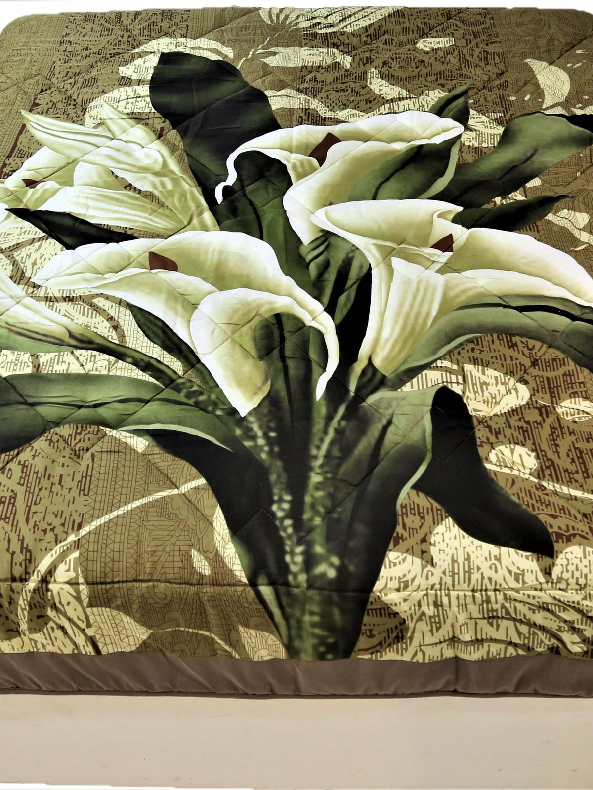 Green Printed Polycotton AC Quilt front view