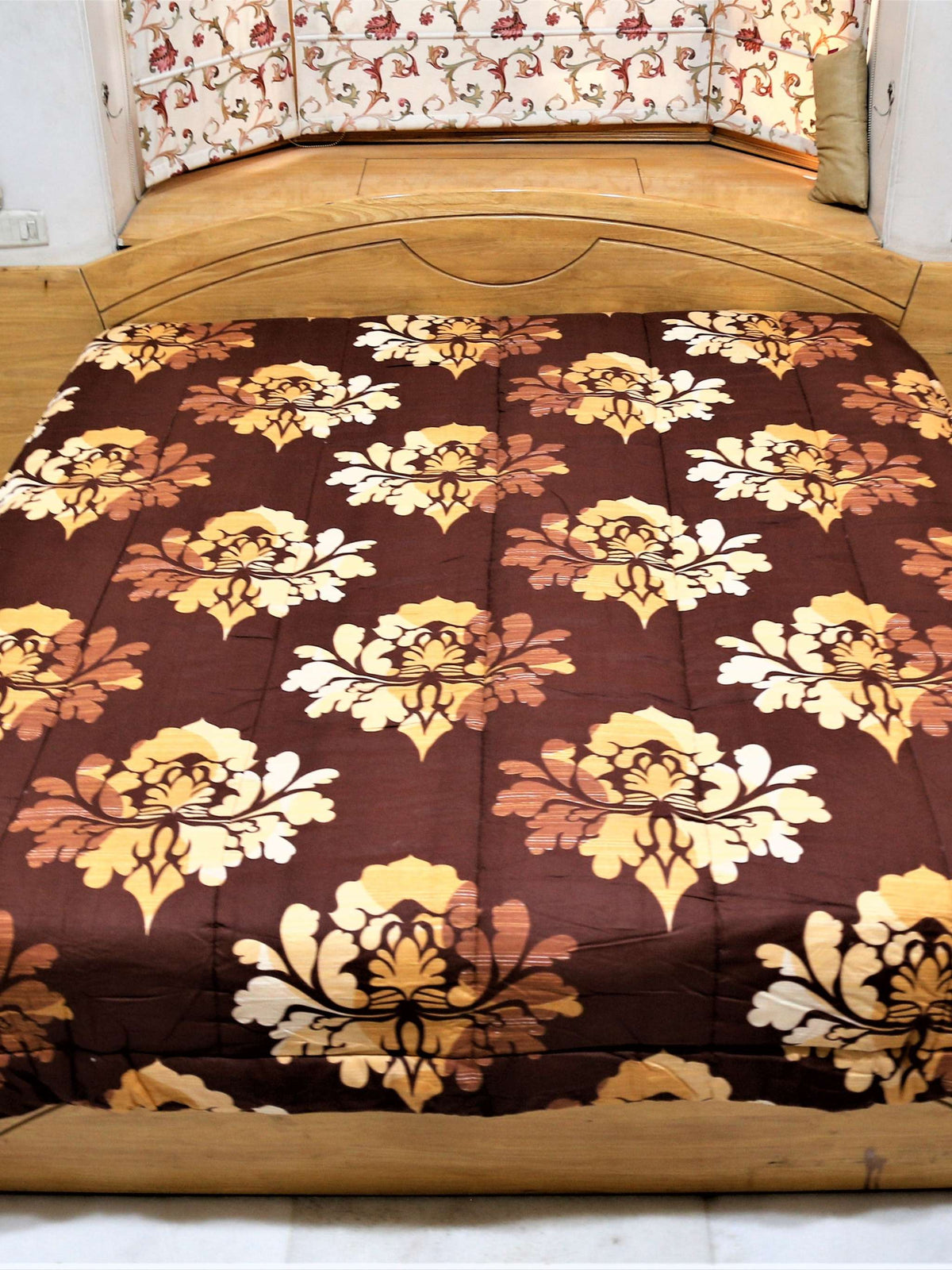 Beige Printed Cotton AC Quilt front view