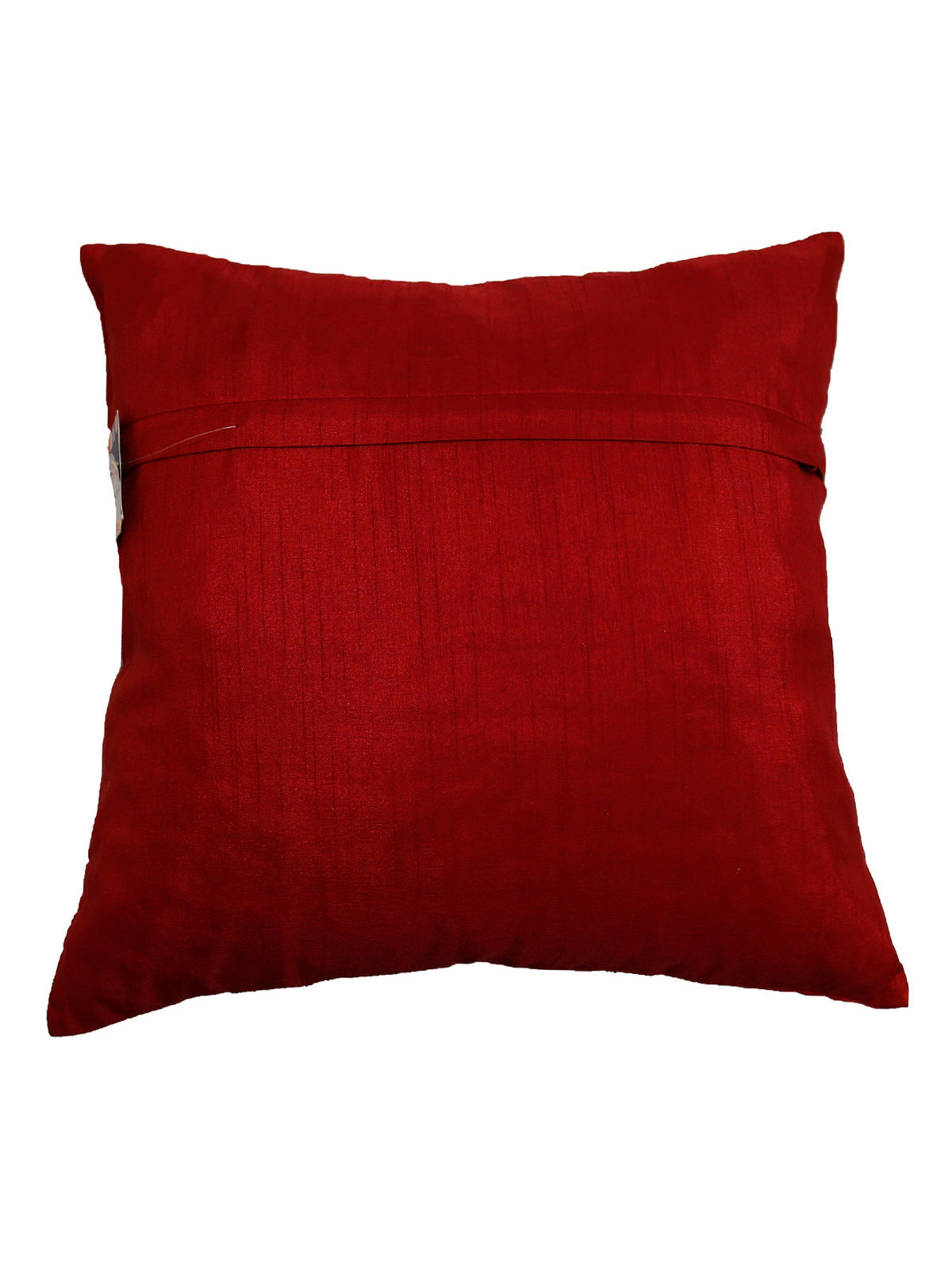 Plain red reverse of the black beadwork cushion cover