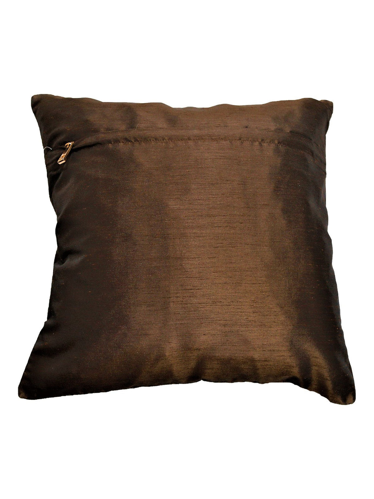 Plain brown reverse of the lotus appliqué cushion cover