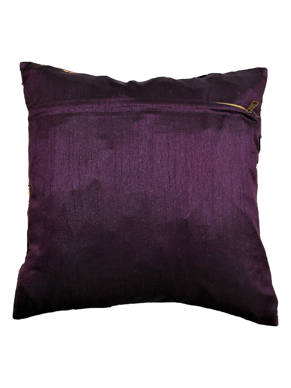 Plain aubergine purple dupion silk reverse of the gold brocade cushion cover