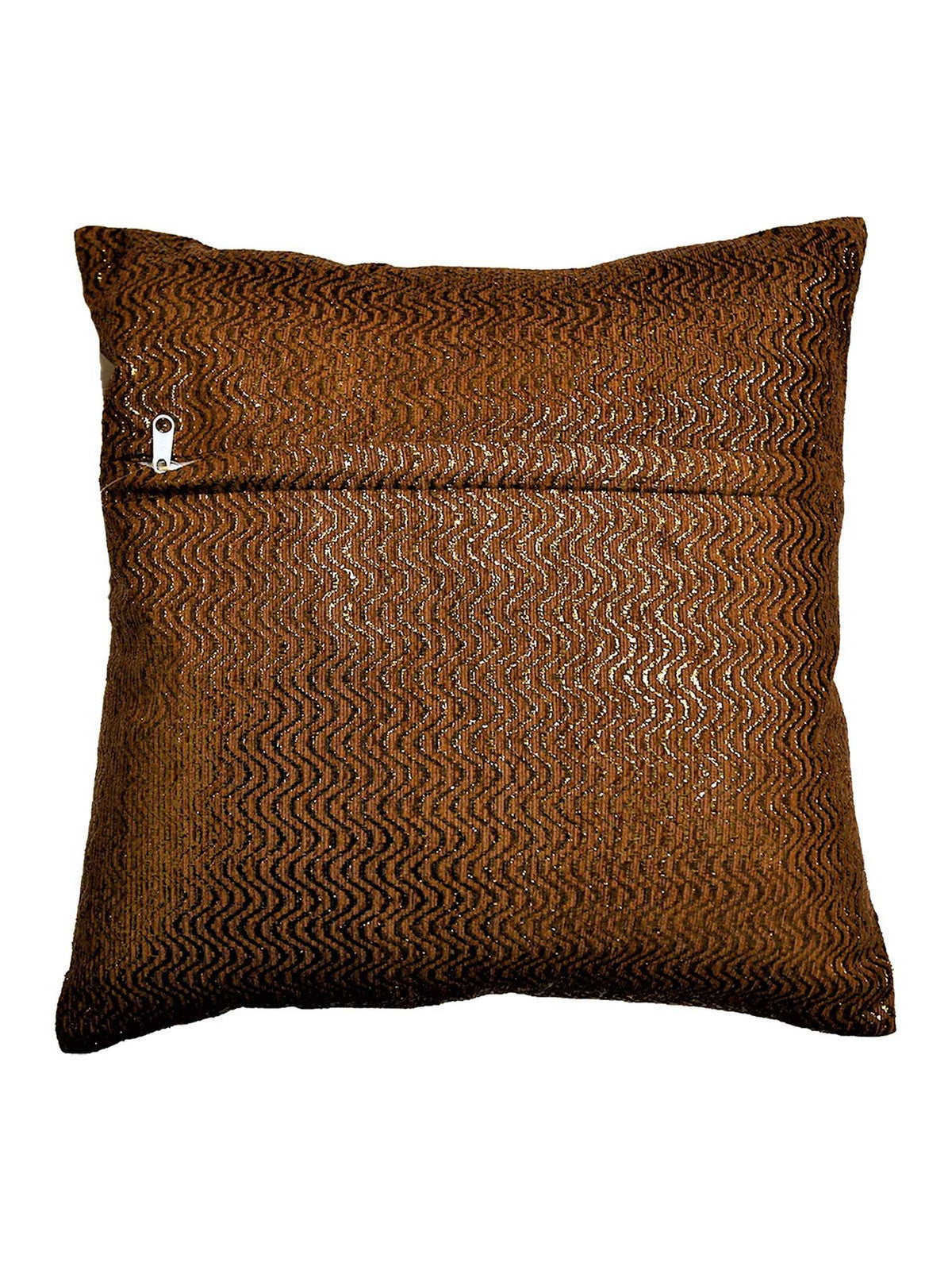 Same copper-gold wavy weave on the reverse, concealed zip