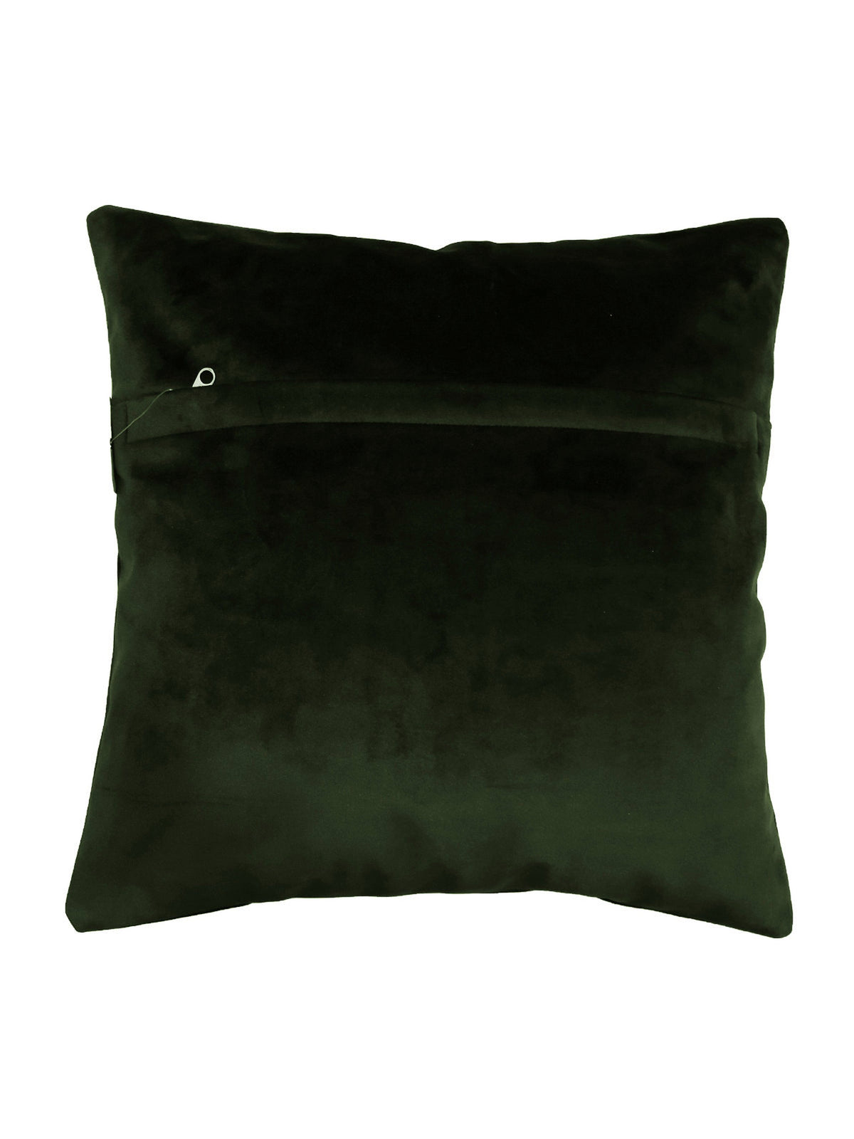 Plain dark forest-green velvet reverse with concealed zip