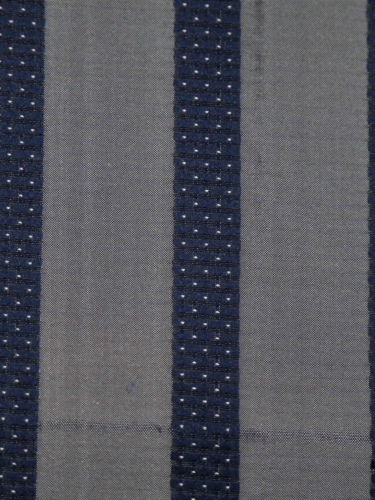 Grey silk upholstery fabric with a navy dotted pinstripe