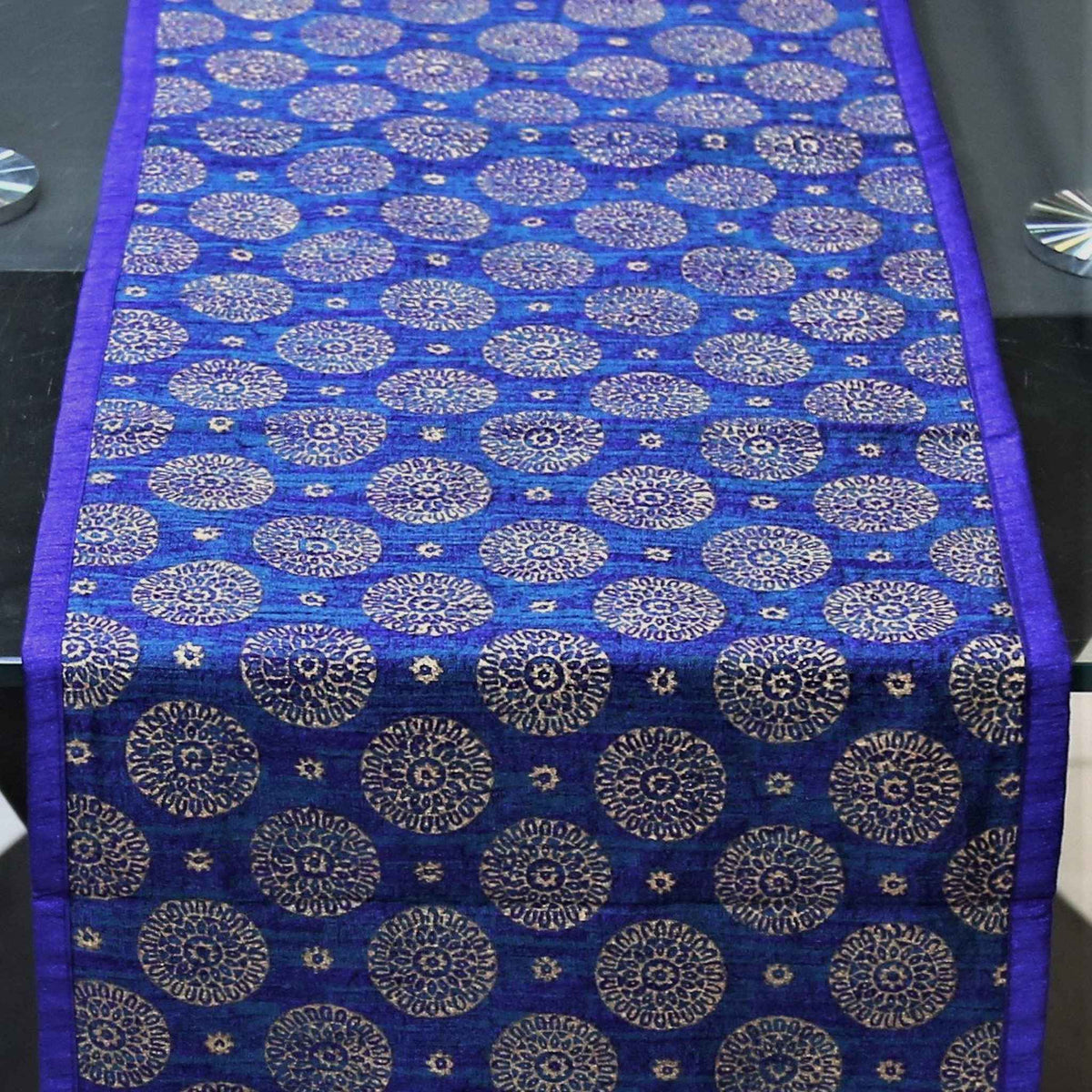 Blue Dupion Silk Table Runner 13 X 72 inch front view