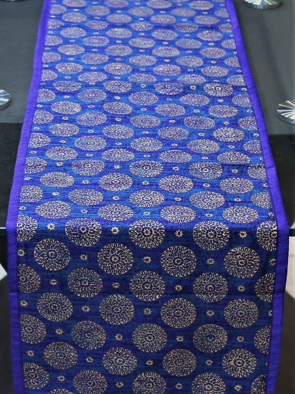 Blue Dupion Silk Table Runner 13 X 72 inch front view
