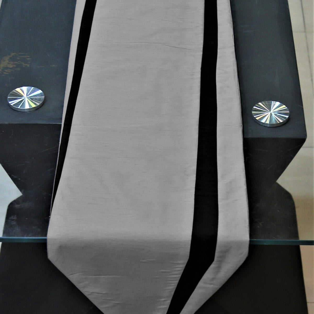 Connector(13 X 90 Inch) Table Runner(Grey/Black)-Polyester - Jagdish Store Online Since 1965