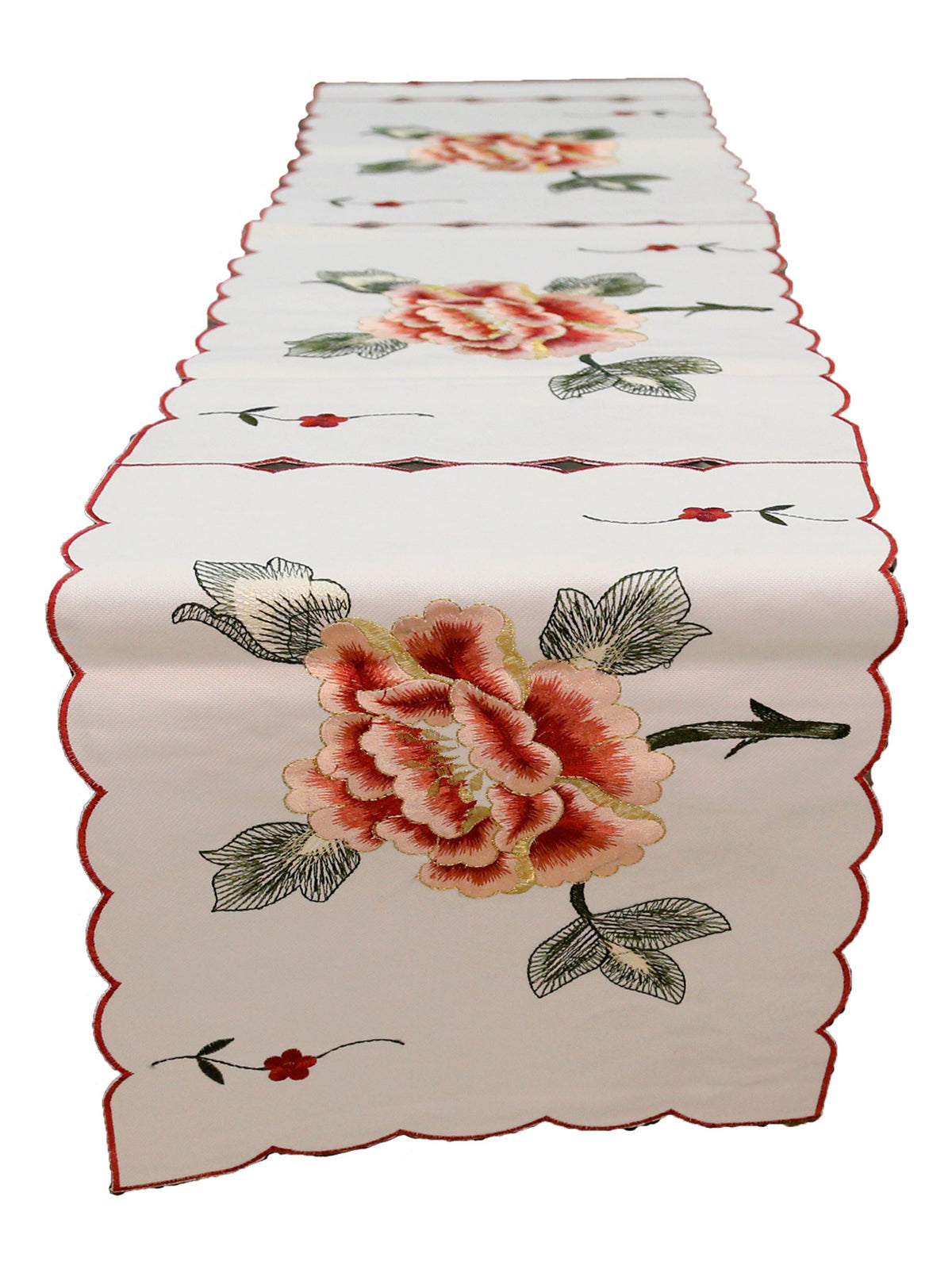 Beige Embroidered Linen Table Runner 12 X 90 inch front view