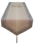 Beige Sequin Work Dupion Silk Table Runner 14 X 90 inch front view