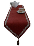 Maroon Water Filling Stitch Silk Table Runner 13 X 90 inch front view
