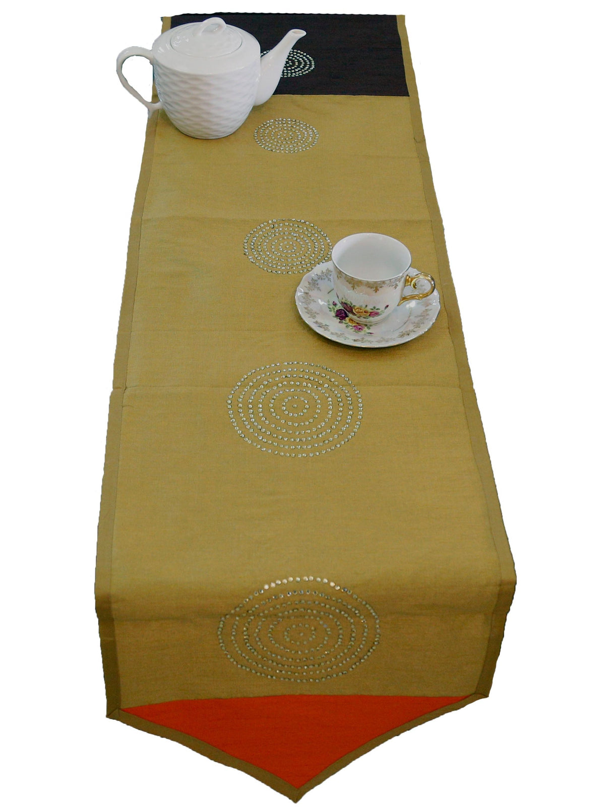 Black Sequin Work Dupion Silk Table Runner 14x108 inch front view