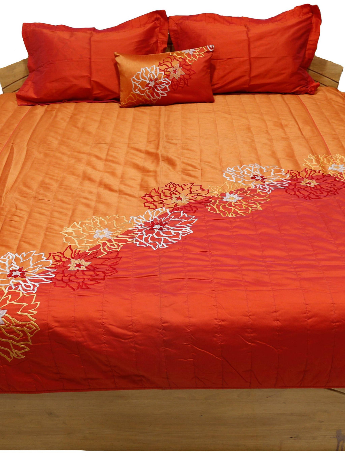 Orange Embroidered Bedcover front view