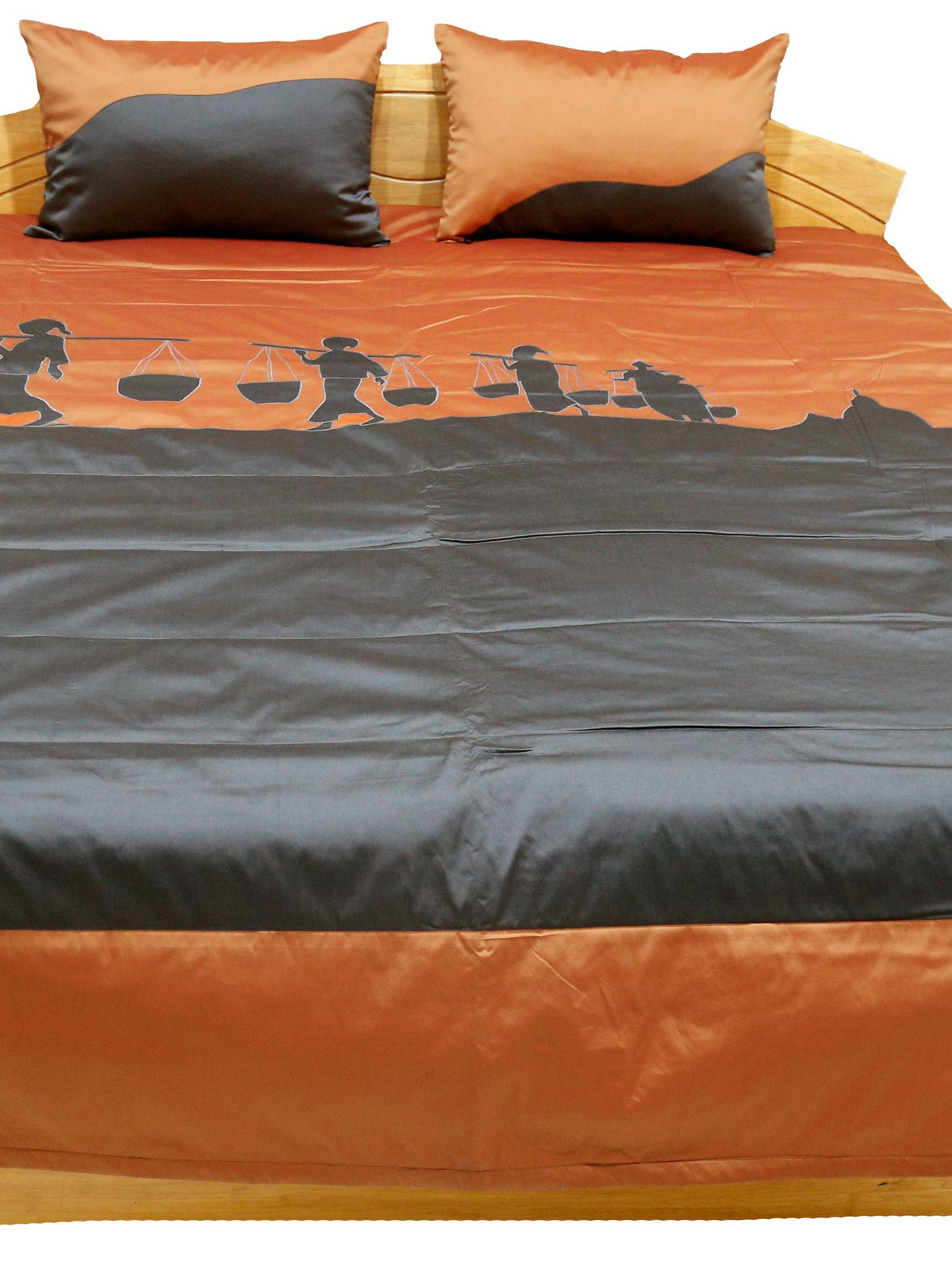 Brown Embroidered Bedcover front view