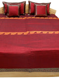 Maroon Brocade Poly Silk Bedcover front view